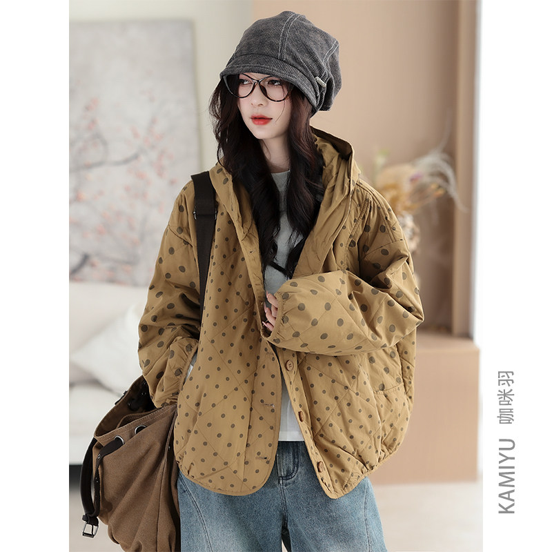 咖咪羽棉服女冬季新款休闲女士连帽宽松大码时尚洋气百搭女装棉衣