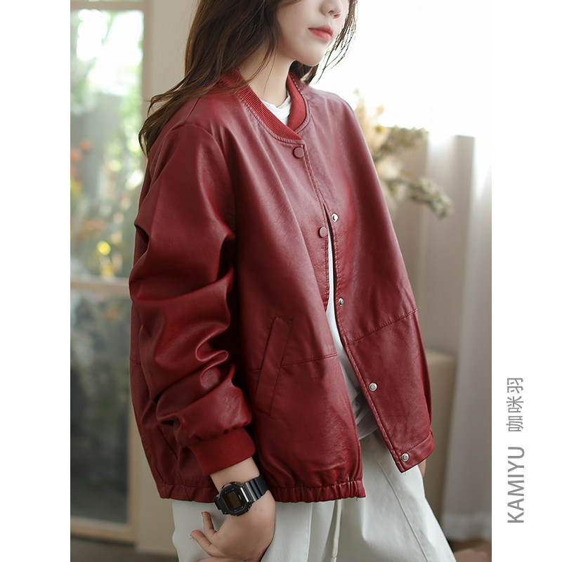 咖咪羽皮衣女秋装黑色新款原创宽松时尚气质显瘦简约纯色女装外套