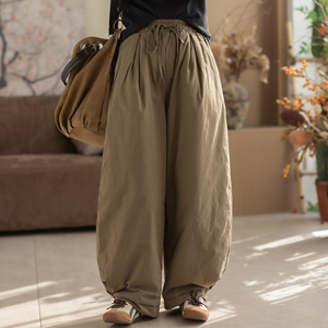 咖咪羽棉裤女秋冬新款女士宽松百搭复古洋气时尚阔腿通勤女装裤子