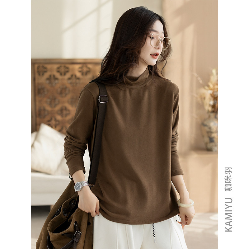 咖咪羽打底衫女秋冬新款女士半高领纯色宽松时尚洋气好看女装内搭