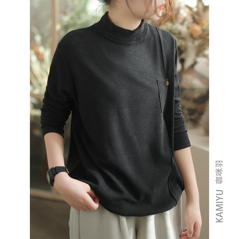 咖咪羽打底衫女秋冬新款纯色时尚文艺休闲高领宽松女装上衣内搭