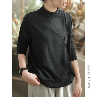 咖咪羽打底衫女秋冬新款纯色时尚文艺休闲高领宽松女装上衣内搭