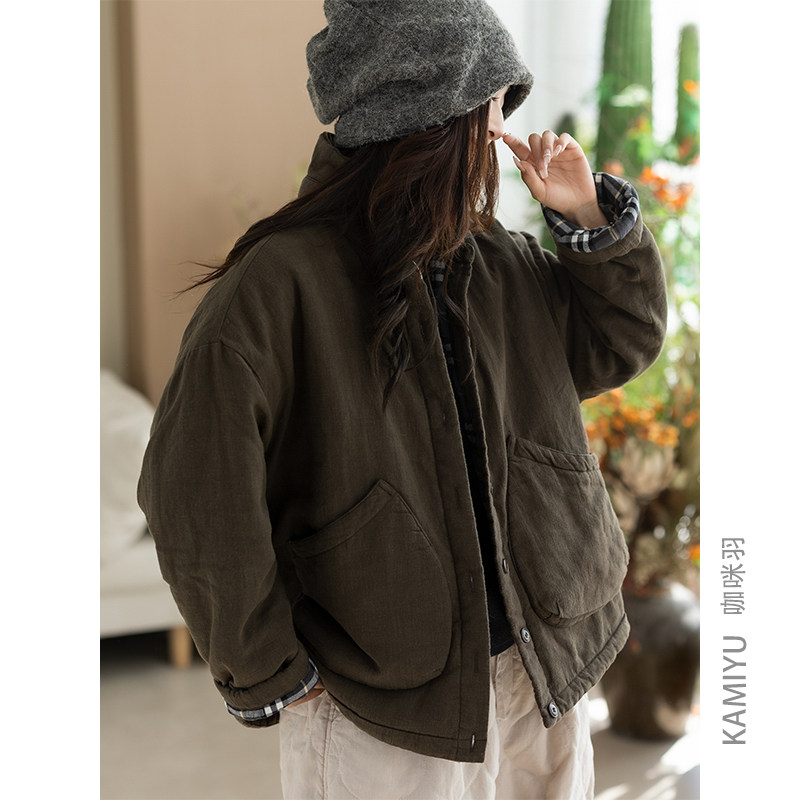 咖咪羽复古麻加厚棉衣填充蚕丝棉冬季文艺大口袋保暖棉袄外套,女装/女士精品,棉衣/棉服,淘宝优惠券,粉丝福利购,淘宝优惠卷