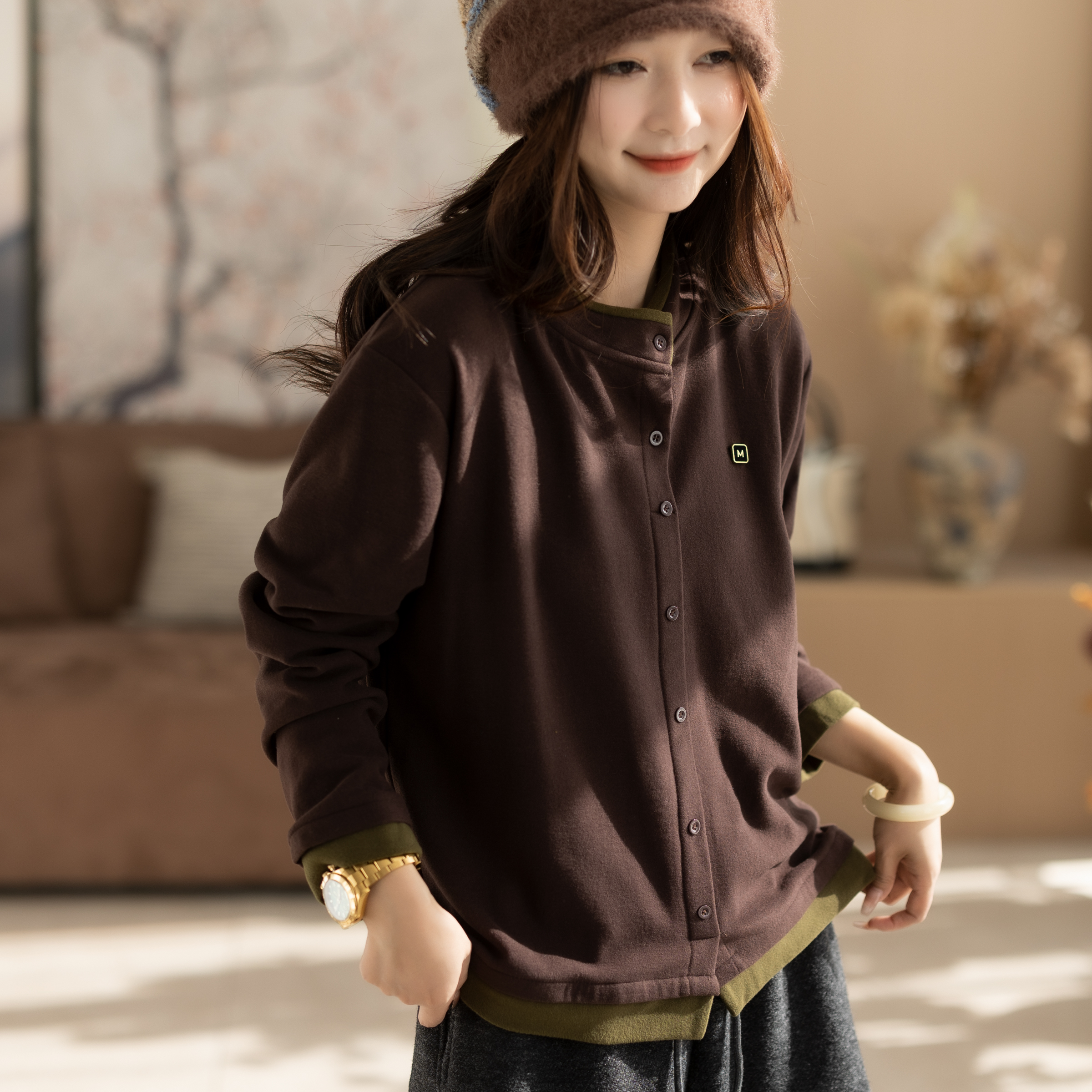 咖咪羽外套女秋冬新款文艺休闲简约纯色时尚女士宽松气质女装上衣