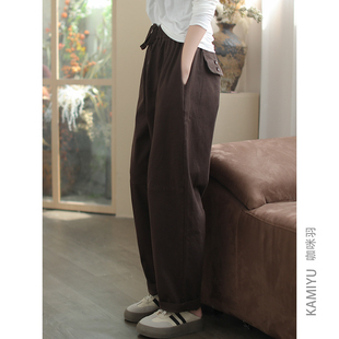 时尚 新款 女款 通勤宽松复古拼接直筒女装 咖咪羽休闲裤 九分裤 女秋装