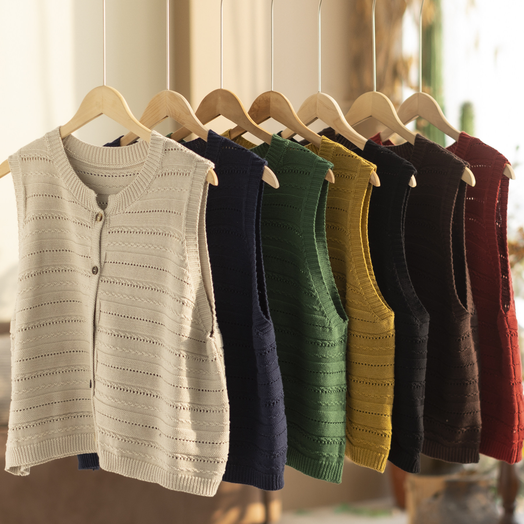 咖咪羽圆领针织开衫大板棉线清新春季慵懒风肌理感叠穿上衣马甲