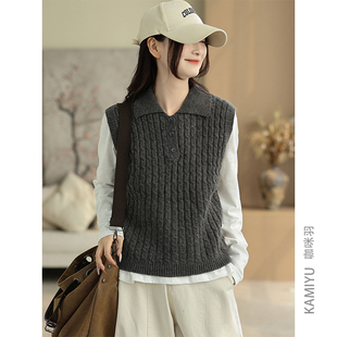 咖咪羽针织马甲女秋季2025新款无袖坎肩显瘦内搭文艺女装上衣马夹