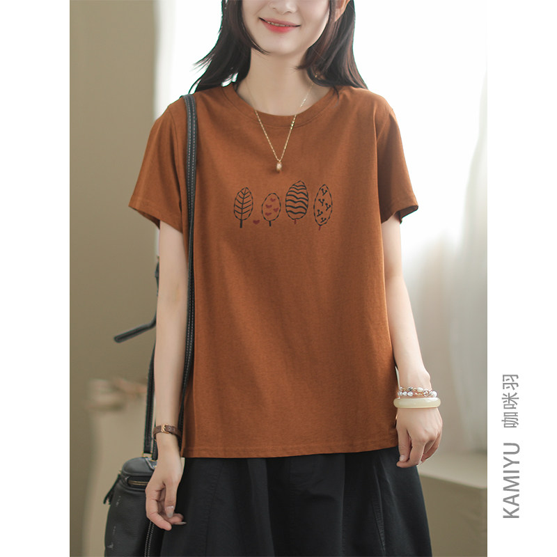 咖咪羽短袖女圆领夏季2025新款纯色休闲印花简约百搭宽松女装T恤,女装/女士精品,T恤,淘宝优惠券,粉丝福利购,淘宝优惠卷