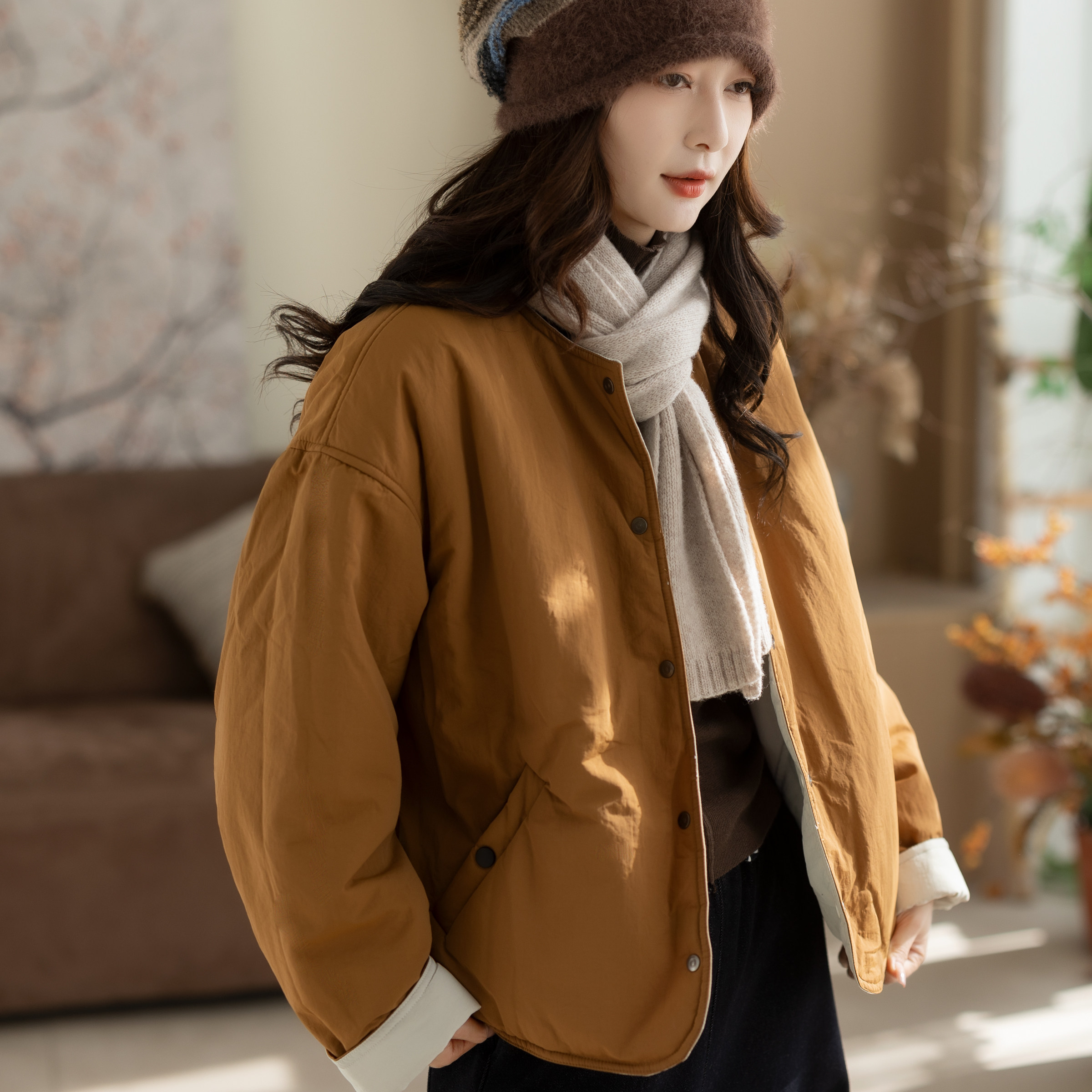 咖咪羽复古双面穿夹棉外套今年流行女装圆领减龄宽松百搭棉服上衣,女装/女士精品,棉衣/棉服,淘宝优惠券,粉丝福利购,淘宝优惠卷