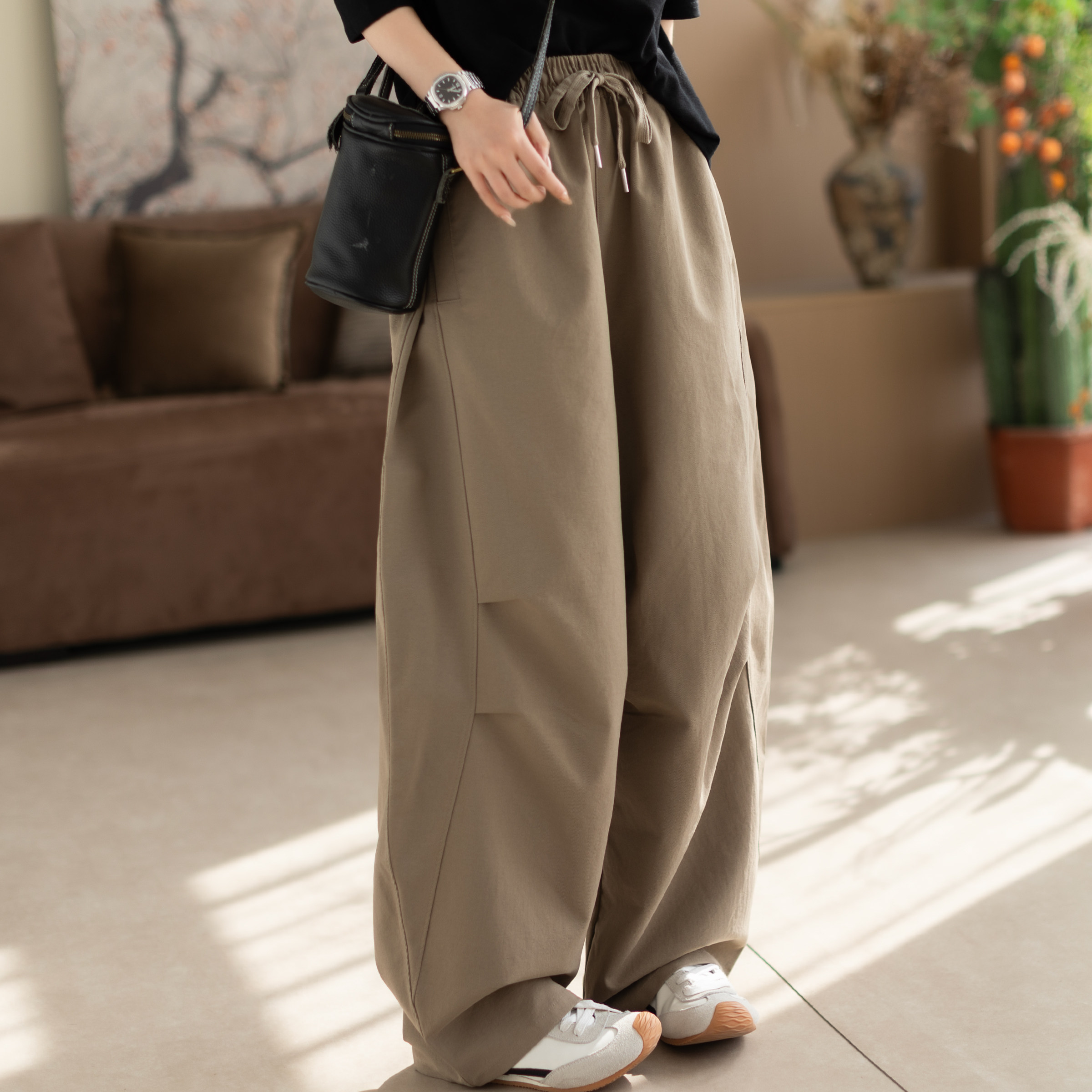 咖咪羽休闲裤女春秋新款女士弯刀裤文艺宽松纯色阔腿裤女装裤子女 - 咖咪羽文艺休闲女装出品