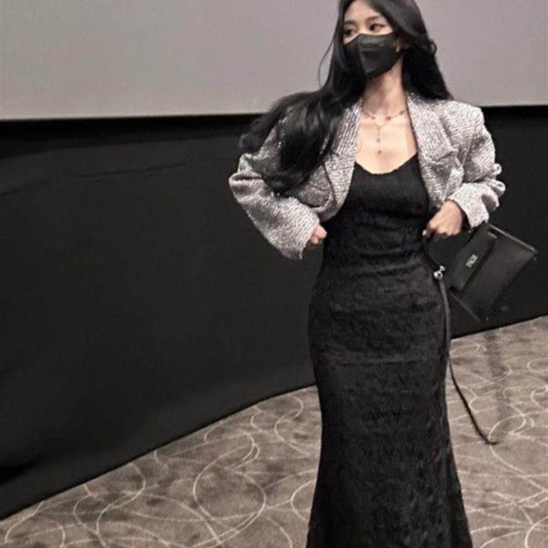 秋季搭配一整套女装新款时尚高级感小香风外套鱼尾吊带裙两件套装