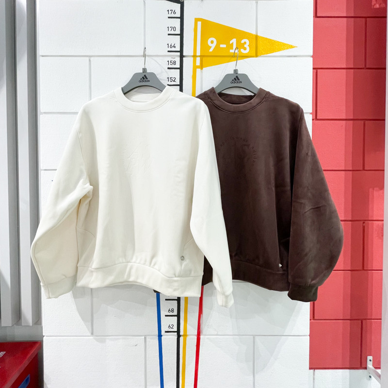 阿迪达斯男女装2024冬新款丝绒圆领宽松运动休闲卫衣套头衫JI6651