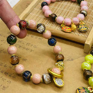 西藏扎基同款香灰琉璃手串彩瓷五福多宝粉手链朋友闺蜜礼物吞金兽