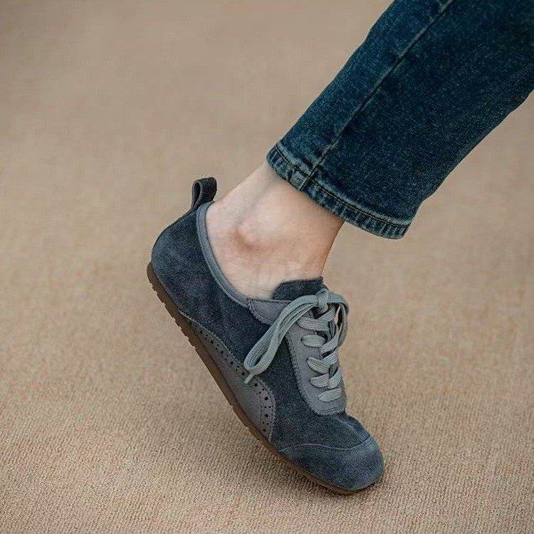 复古灰色磨砂皮2026新款小众户外德训鞋女平底休闲鞋单鞋运动女鞋,女鞋,时尚休闲鞋,淘宝优惠券,粉丝福利购,淘宝优惠卷