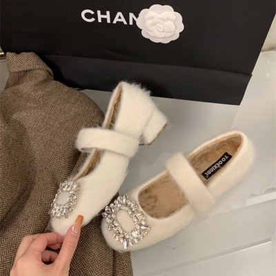 2025秋冬季加绒晚晚玛丽珍毛毛鞋
