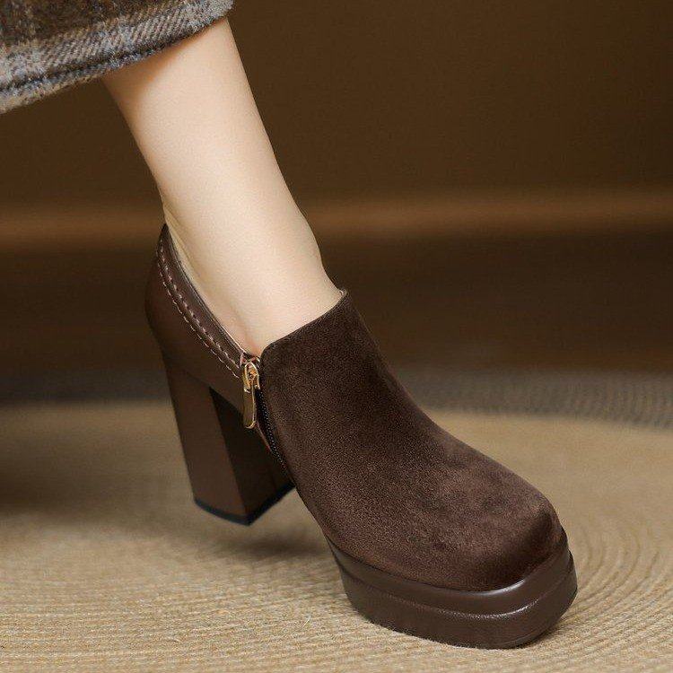 简约风复古深口防水台圆头粗高跟鞋女软皮厚底不累脚小个子单鞋女,女鞋,淘宝优惠券,粉丝福利购,淘宝优惠卷