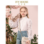 立领泡泡袖 IVY 春款 女童衬衫 衬衣复古百搭学院 HOUSE常春藤儿童装
