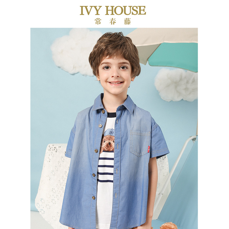 IVY HOUSE常春藤童装男童衬衫夏季新款 水洗牛仔衬衣外套时尚休闲