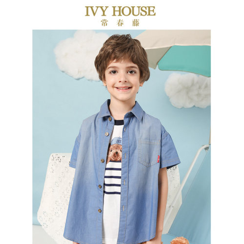 IVY HOUSE常春藤童装男童衬衫夏季新款 水洗牛仔衬衣外套时尚休闲