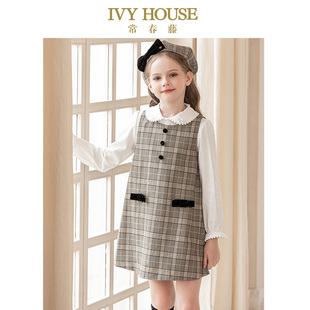 复古格纹A字背心裙学院 女小童连衣裙秋款 IVY HOUSE常春藤儿童装