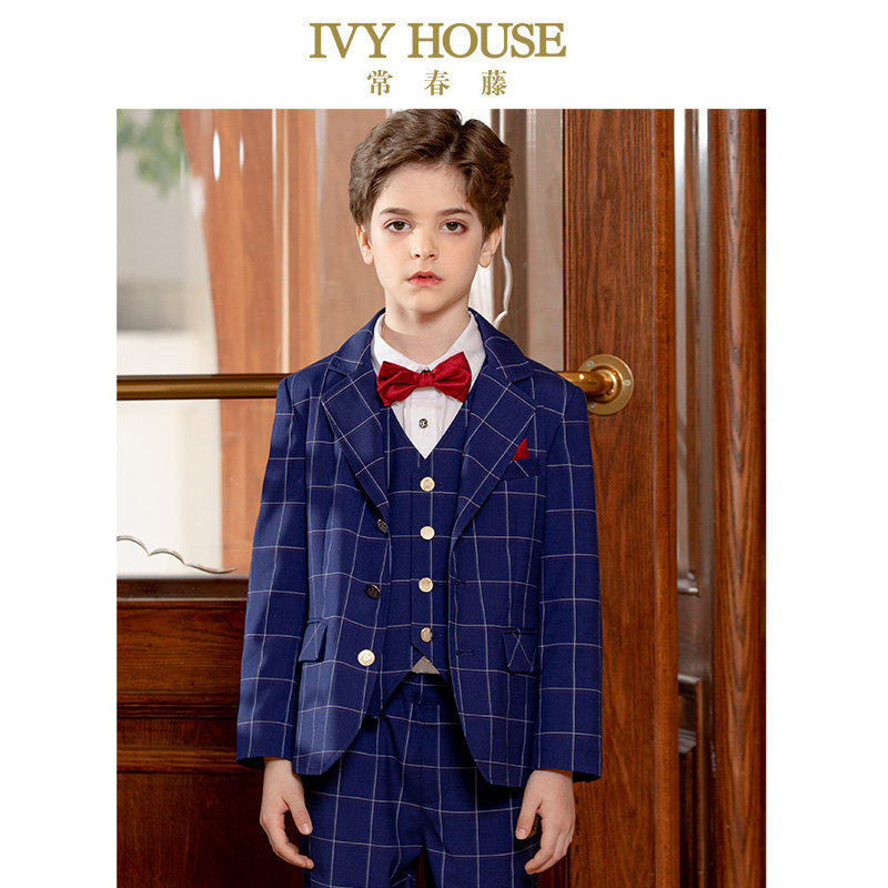 IVY HOUSE常春藤童装男童礼服钢琴演出西服外套绅士格纹面试西装