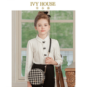 针织长袖 IVY 秋款 女童衬衫 蝴蝶结衬衣百搭学院 HOUSE常春藤儿童装