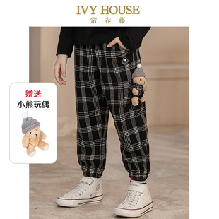 HOUSE常春藤儿童装 针织格纹小熊玩偶休闲长裤 男童裤 款 子秋季 IVY