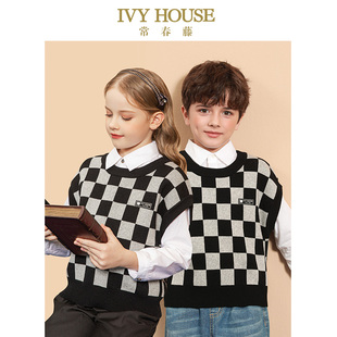 儿童棋盘格线衫 春款 背心毛衣复古学院风 HOUSE常春藤男女童装 IVY