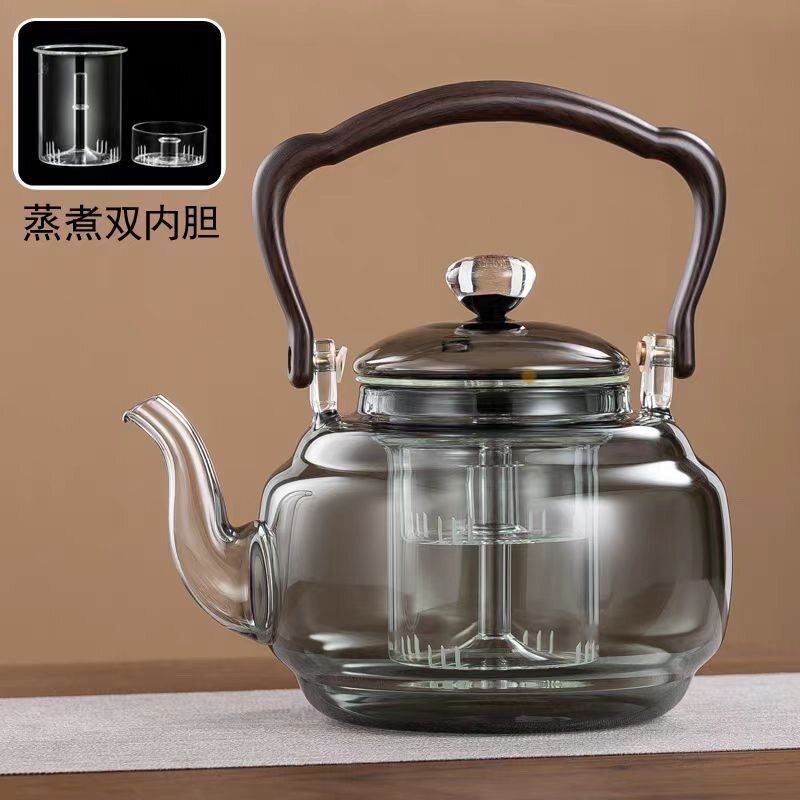 提梁煮茶壶蒸煮一体玻璃茶壶小茶炉电陶炉煮茶器围炉加热烧水泡茶