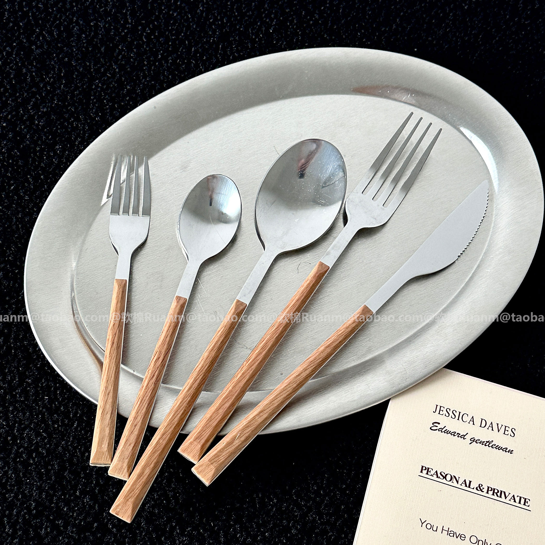 不锈钢餐具仿木勺子叉子精致甜品