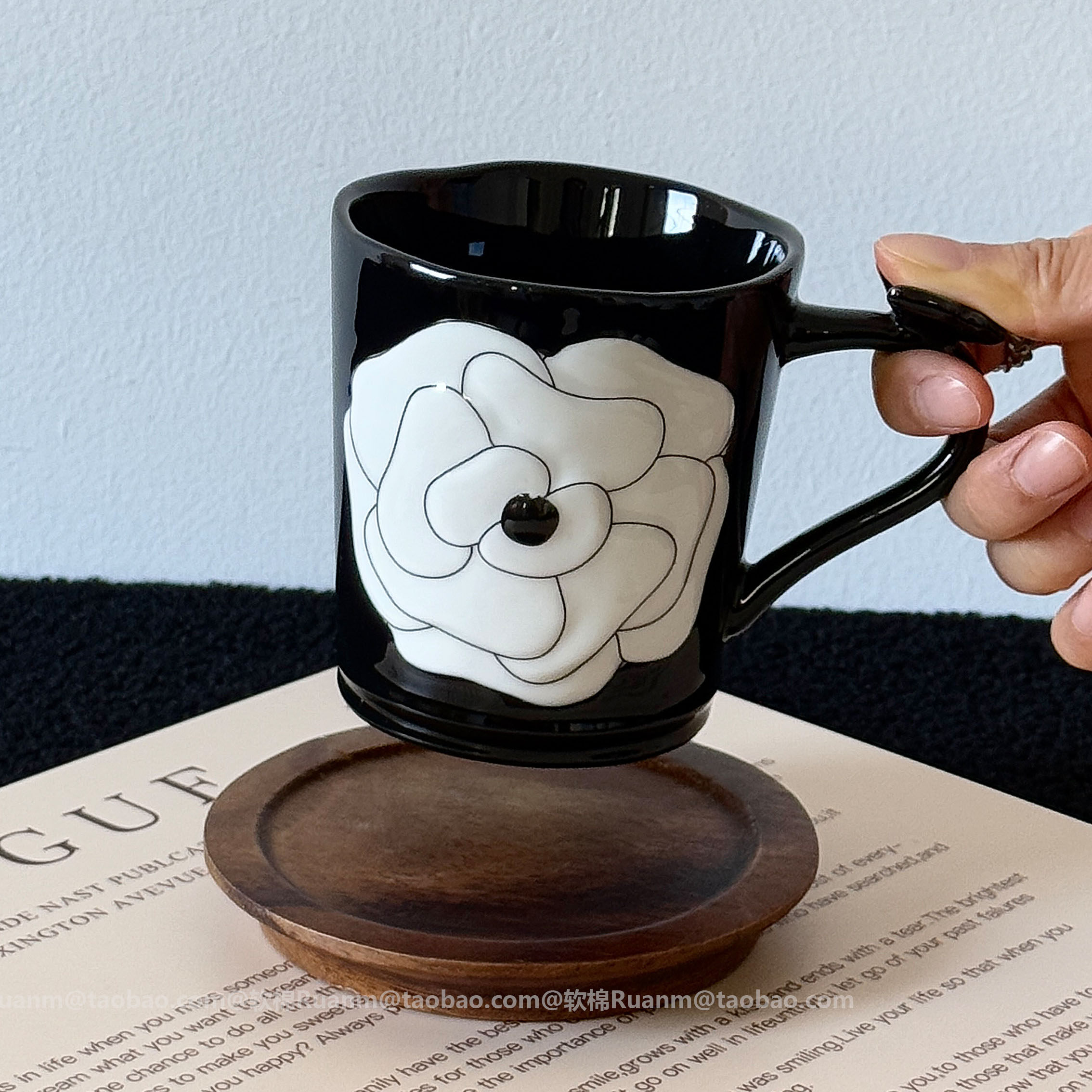 复古黑陶瓷马克杯浮雕山茶花单耳蝴蝶把杯咖啡杯大容量水杯伴手礼,餐饮具,马克杯,淘宝优惠券,粉丝福利购,淘宝优惠卷