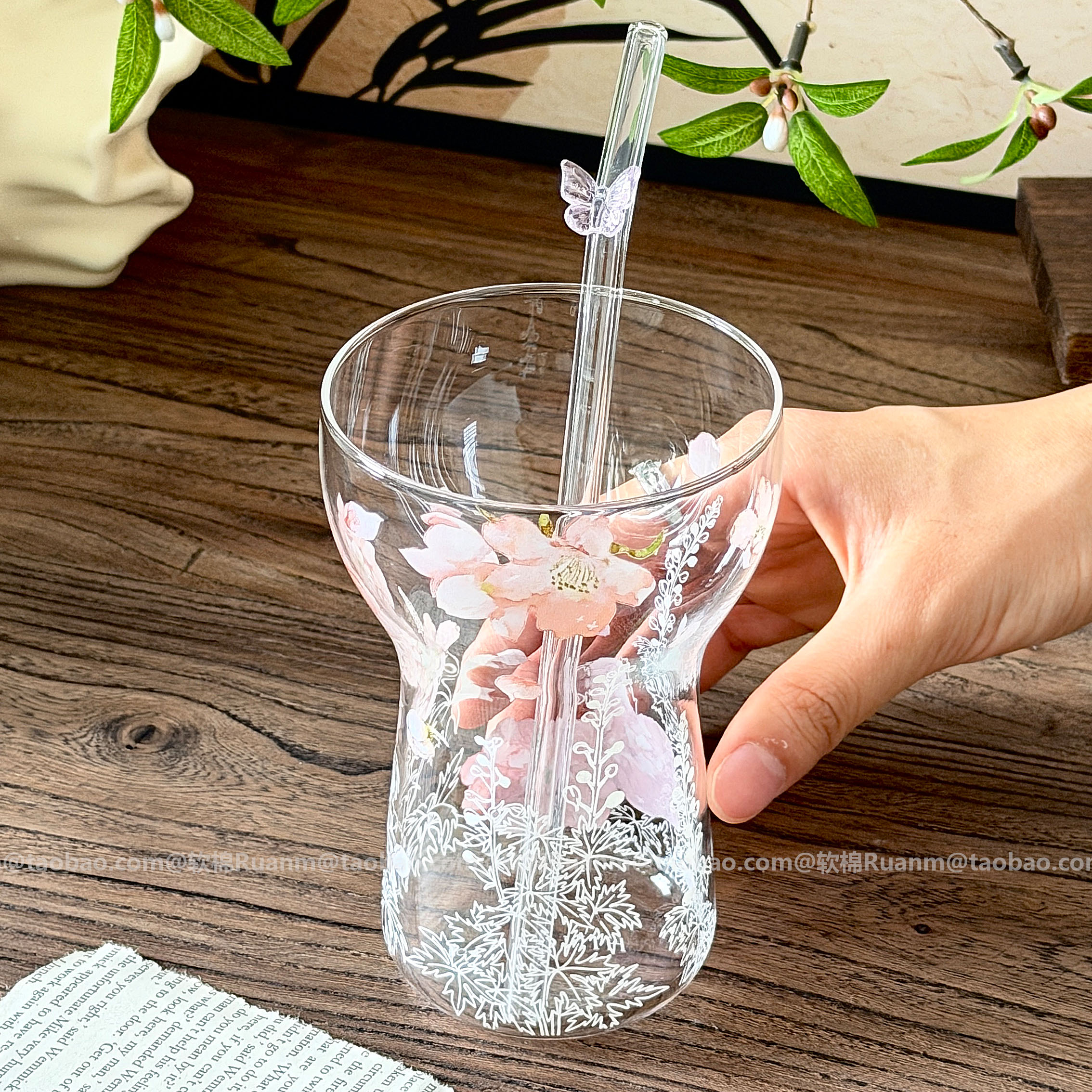 高颜值樱花粉宽口高硼硅玻璃杯