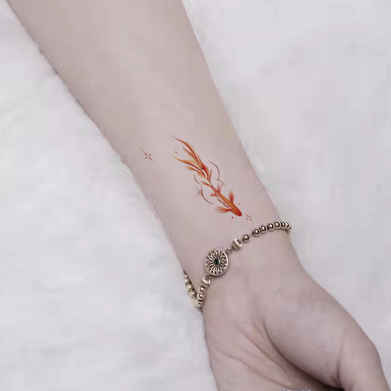 墨印记锦鲤纹身贴鱼防水女持久高级感锁骨辣妹彩色文身贴纸少女心