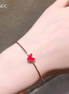 韩版红色迷你小爱心钛钢极细手镯