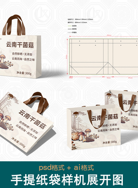 手提纸袋样机刀版图购物袋手提袋礼品袋礼物袋服装装包装展开图