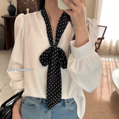 甜茶韩系-26早春衣橱单品气质简约大气款小衫(配丝巾)