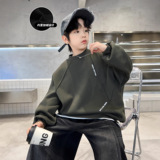 男童加绒卫衣新款中大儿童一体绒上衣加厚内搭冬装韩范潮，童装卫衣/绒衫，摩比熊