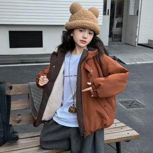 女童外套新款大童冬季加绒加厚女孩洋气派克服儿童上衣棉服潮，童装外套，摩比熊