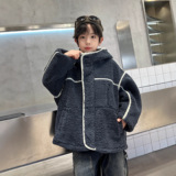 男童加厚羊羔绒外套秋冬季新款儿童夹棉中大童毛毛衣潮酷冬装，童装外套，摩比熊