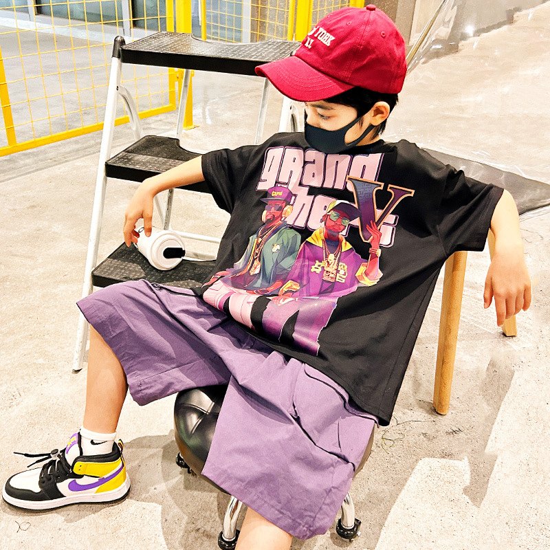 男童夏装套装新款男孩夏款痞帅气中大儿童装夏季短袖时髦潮酷，童装休闲套装，摩比熊