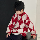 男童红色毛衣冬季加厚儿童线衣秋冬新款中大童装冬装针织衫潮，童装毛衣，摩比熊