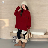 女童加厚毛衣冬季新款中长款针织裙中大童半拉链刺绣上衣冬装，童装毛衣，摩比熊