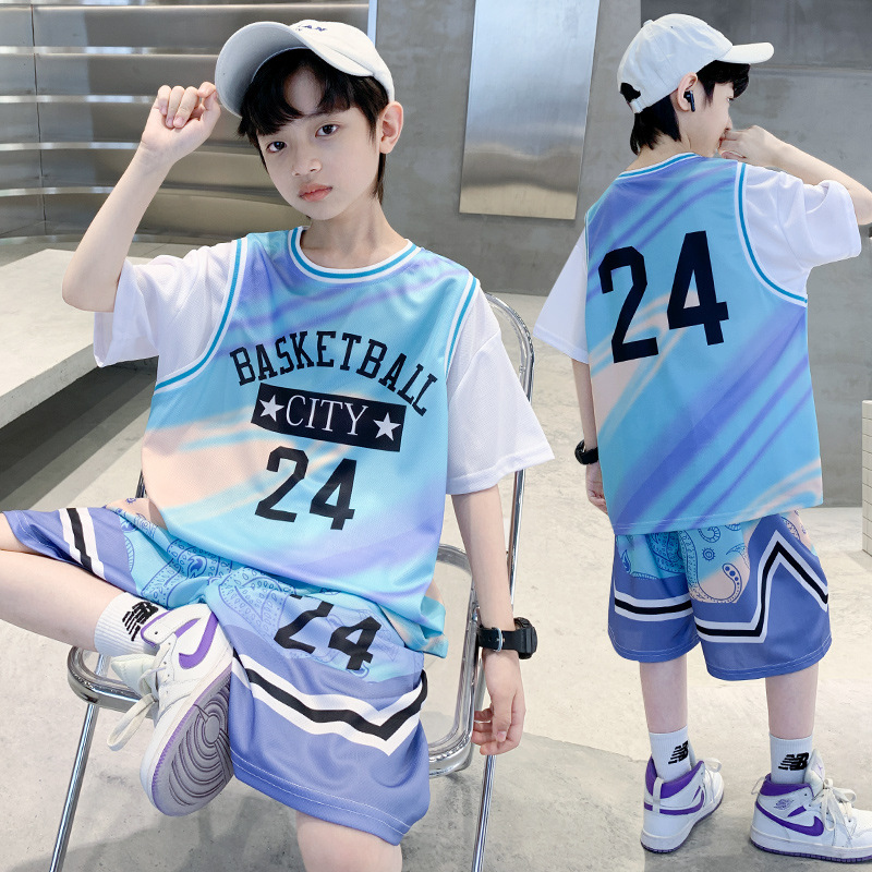 童装新款男童无袖套装中大童休闲夏季儿童背心篮球服两件套潮，童装休闲套装，摩比熊