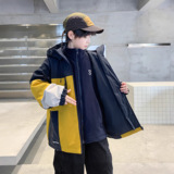 男童冲锋衣三合一可拆卸新款儿童外套秋冬款中大童派克服加厚，童装外套，摩比熊