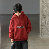 男童红色卫衣冬季加绒新款男孩新年衣服儿童冬装加厚连帽上衣，童装卫衣/绒衫，摩比熊