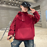 儿童装男童冬季加绒红色卫衣新款中大童款男孩加厚上衣潮，童装卫衣/绒衫，摩比熊