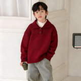 男童红色毛衣冬季儿童加厚针织衫拜年服秋冬新款大童装冬装潮，童装毛衣，摩比熊