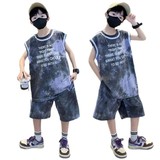 男童夏装字母背心套装新款中大童夏季儿童中裤男孩两件套，童装休闲套装，摩比熊