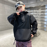 儿童装男童冬季加绒红色卫衣新款中大童款男孩加厚上衣潮，童装卫衣/绒衫，摩比熊