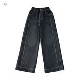 女童冬季新款时尚侧边走线加绒牛仔裤女大童设计感简约阔腿裤，童装裤子，摩比熊